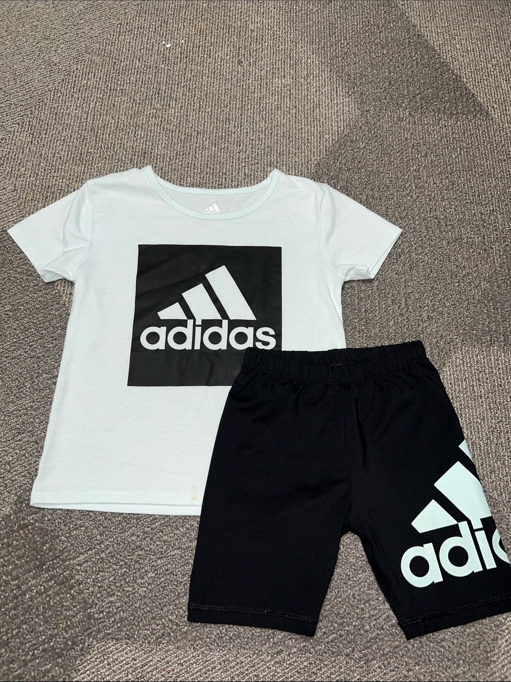 Adidas Girls Light Blue Tee & Black Logo Shorts Set size 5